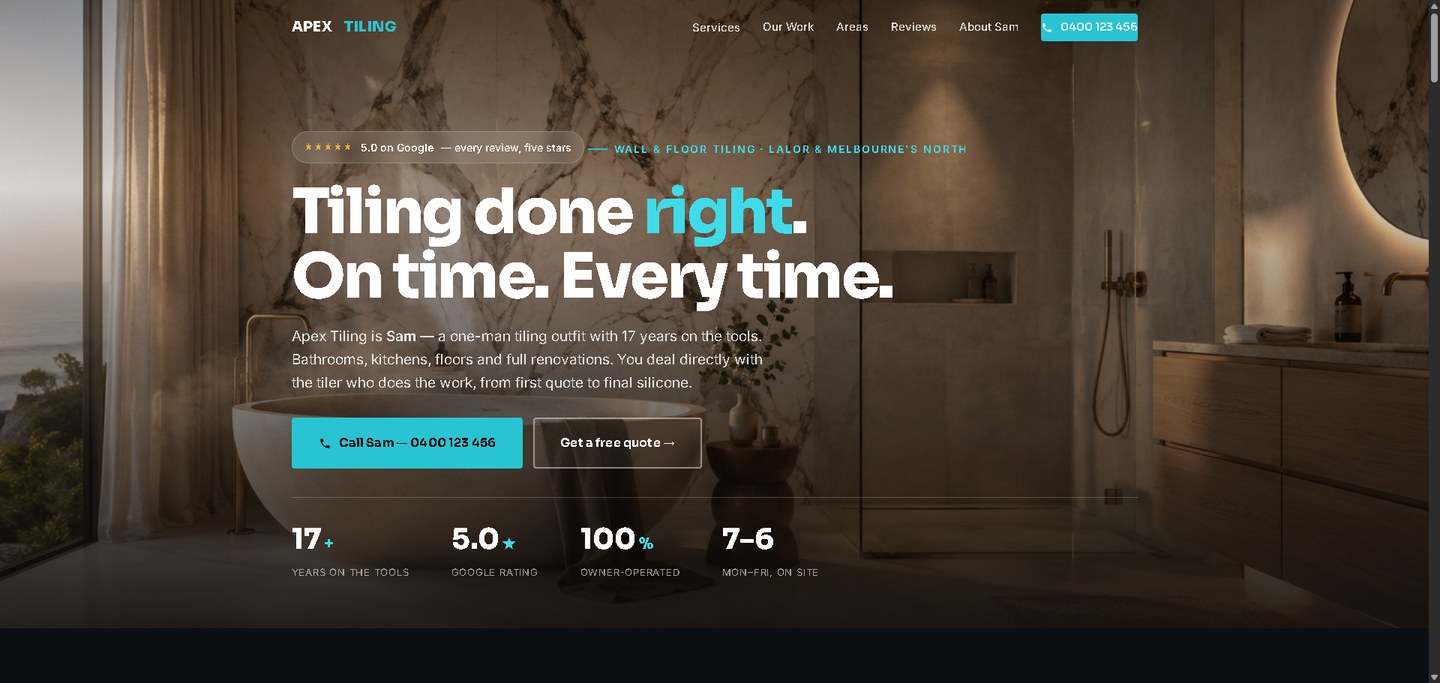 Apex Tiling — real website build for a tiler